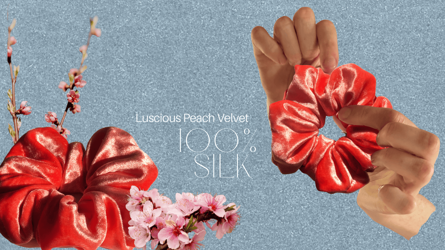 Luscious Peach Velvet 100% Silk Scrunchie
